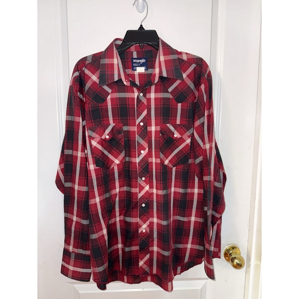 Vtg Wrangler Shirt Mens Size XL 17.5/36Plaid Tapered Snap Single Needle Tailored